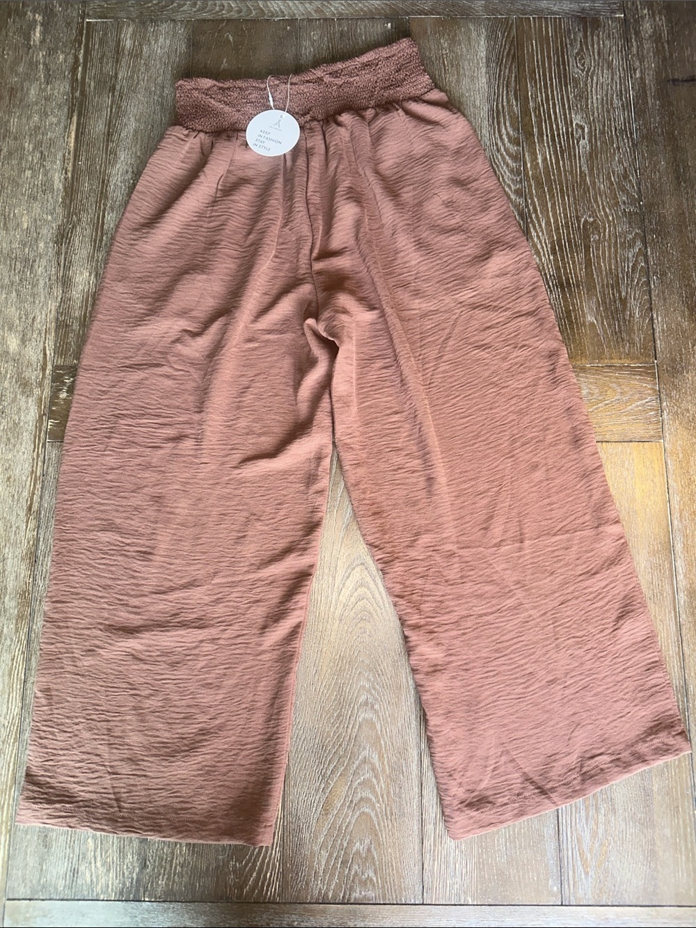 NWT Anrabess Wide Leg Pants Medium Terracotta Rose Smocked Waist Palazzo Pants - Picture 6 of 6